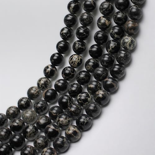 MJDCB 4mm Black Imperial Jasper Gemstone Beads Round Loose Stone Bead for Jewelry Making Bracelets Necklaces - color: Black Imperial Jasper, size: 4mm