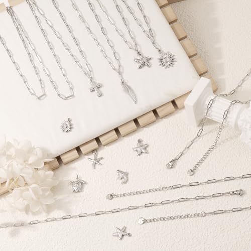 GTVOODX 10Pcs Paperclip Chain Necklace 20 Inch 3x9mm Stainless Steel Adjustable Link Chains Bulk for Women Necklace Jewelry Making - color: Silver, size: 20 Inch