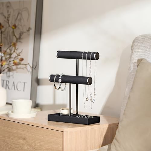 bussdis 2 Tier Bracelet Holder Display - Detachable T Bar Black Velvet Bracelet Holder, Jewelry Holder Organizer for Bracelet, Necklace, Earrings, Rings - color: Black