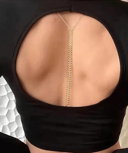 14K Gold Plated Body Chains for Women, Sexy Layered Belly Waist Chain Crossover Bikini Bra Chain, Summer Beach Rhinestone Body Jewelry - style: Gold Fishbone