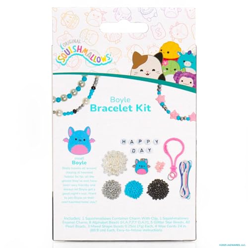 Original Squishmallows Boyle The Bat Bracelet Kit, Makes 3 Accessories, Fun Beads and Charms, Bonus Keychain, Friendship Jewelry Making Set, Gifts for Girls, Craft Kits, Arts and Crafts for Kids - style: Boyle the Bat
