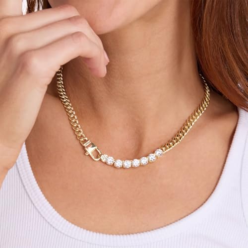 Roe Dolph Tennis Necklace for Women, Gold Choker Chain Necklace with Chunky Cuban Link and Stone-Look Tennis Chain, Fashion Necklace for Women