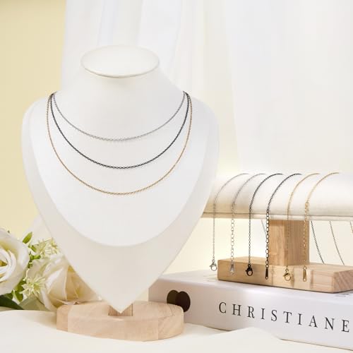 25pcs Stainless Steel Necklace Chains Three Color Cable Jewelry Necklace Bulk Craft Handmade Jewelry Chain with Adjustable Extender - color: Black Cable Chain
