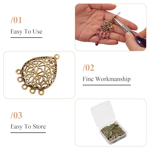 Pandahall 80pcs 20styles Tibetan Style Antique Bronze Alloy Chandelier Components Filigree Links Dangle Earrings Connector Charms Findings Mixed for Jewelry Making Necklace Pendants