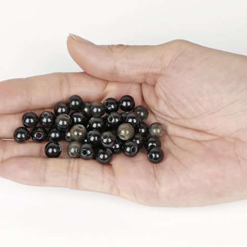 AD Beads Natural Gemstone 8mm Round Loose Beads Big Hole 2.5mm Sized 40pcs (Black Obsidian) - color: Black Obsidian