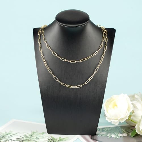 YOUBEIYEE 5 Meters Light Gold Paperclip Jewelry Chain for Jewelry Making 18K Gold Plated Brass Link Chain Necklace DIY with Jump Rings and Lobster Clasps - color: Paperclip