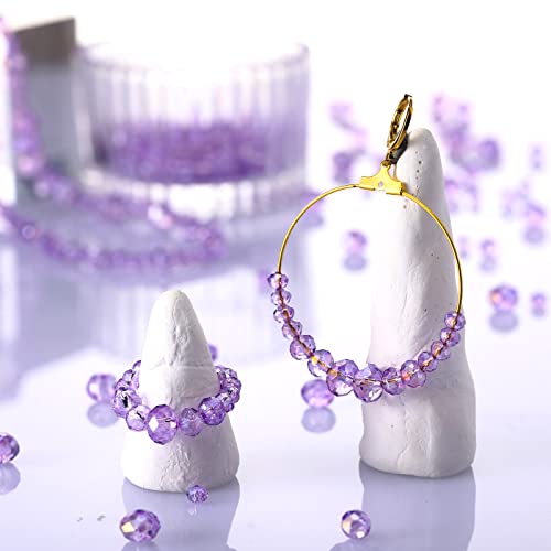 WILLBOND 600 Pcs Crystal Glass Beads for Jewelry Making Bulk Suncatcher Faceted Rondelle Loose Gemstone for Valentine's Day, Irish Holiday, Easter Bracelet DIY Crafts 8mm, 6mm, 4mm(Purple) - color: Purple