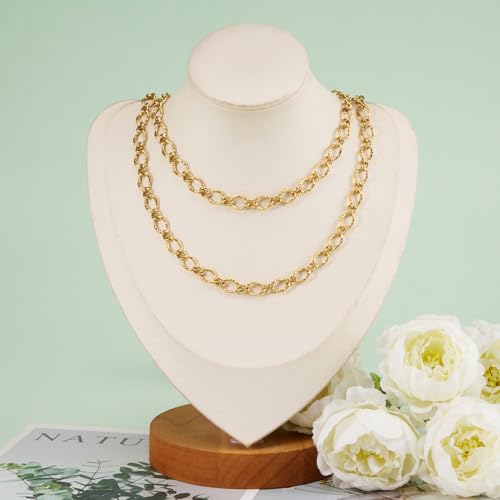 KYUNHOO 13 Feet Gold Plated Stainless Steel Bulk Chains for Jewelry Making Embossed Rhombic Chain Links with Lobster Clasps Jump Rings for Necklace DIY Supply Jewelry Findings - color: Twist Gold