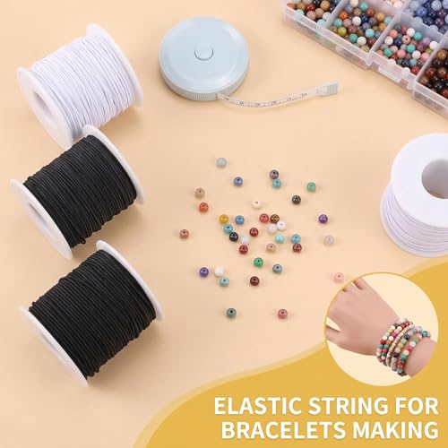 2 Rolls Stretchy Elastic Cord & Retractable Measuring Tape Set, 1.0mm x 110 Yards Beading String for Jewelry Making, Bracelets, Necklaces (Black + White) - size: White Black (1.0mm)
