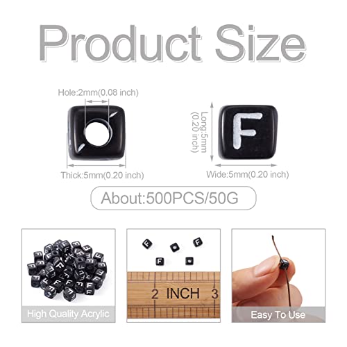 FASHEWELRY 500Pcs Acrylic Cube Letter Beads 5x5x5mm Black Square Letter F Alphabet Beads for DIY Bracelet Necklace Jewelry Making - color: Letter F