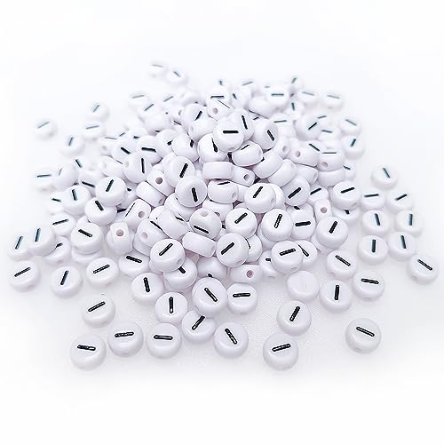 200+ Pieces 4x7mm Single Vowel I Letter Beads for Jewelry Making, White Round Acrylic Bulk Alphabet (Black on White) - size: Single Letter I 200+ Pcs