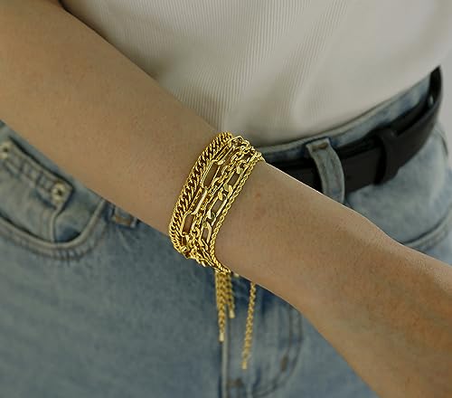 Waterproof Gold Chain Bracelet For Women Non Tarnish,14K Gold Plated Link Dainty Bracelets Stake Layered Bracelet Set Hypoallergen Gold Jewelry - color: Style-13