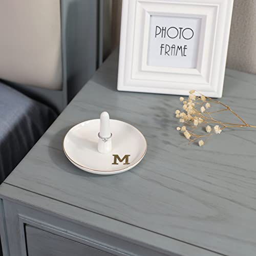 HOME SMILE Initials Ring Holder Jewery Tray with personalized M-Monogrammed Engagement Gifts for Friends,Birthday Mother's Day Christmas Gifts for Women,Ceramic White - style: M