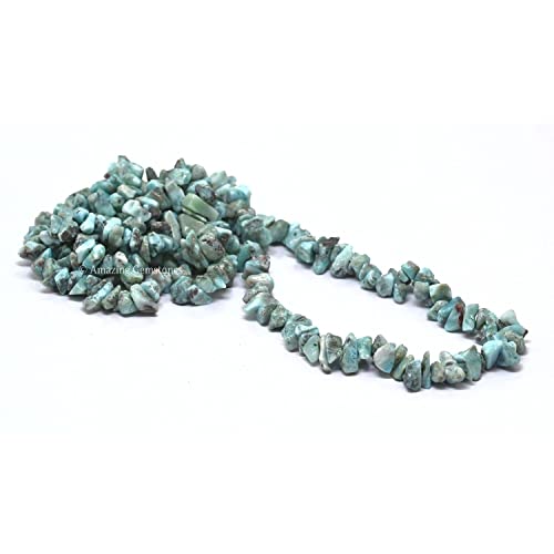 Larimar Pre Drilled Natural Crystals Crushed Chips Beads for Jewelry Making, DIY Handmade Healing Crystals (25 Inch Strand) - color: Larimar