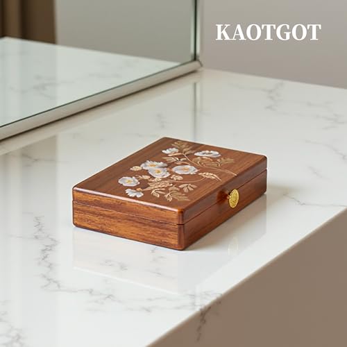 Travel Jewelry Case Small Wood Jewelry Organizer Jewelry Box for Women (Nut-Brown Print A) - color: Nut-Brown Print A