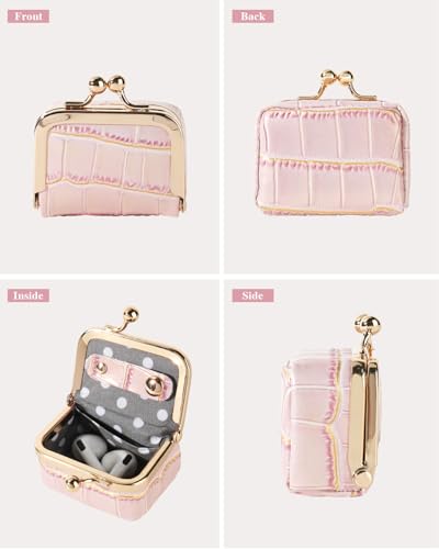COOLYOUTH Leather Mini Jewelry Box Travel Jewelry Case Portable Small Coin Purse with Kiss Lock Travel Ring Box (Small-Purple) - color: Small-Purple
