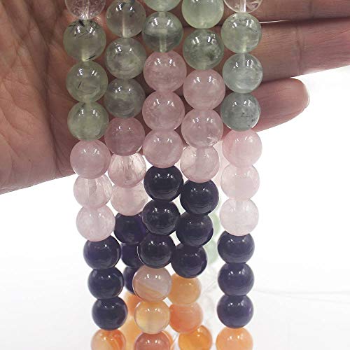 6 8 10 12mm Natural Mixed Carnelian Crystal Amethyst Rose Quartz Prehnite Round Jewelry Loose Gemstone Beads Strand 15" Natural Stone for Necklace Bracelet DIY Design - size: 12mm