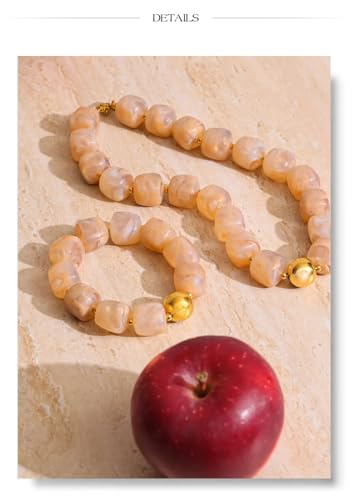 Mchic Colorful Beaded Choker Necklace for Women: Boho Large Square Acrylic Beaded Necklace Stainless Steel Adjustable Surfer Beach Strand Necklaces Summer Handmade Jewelry Gift for Women - color: Beige