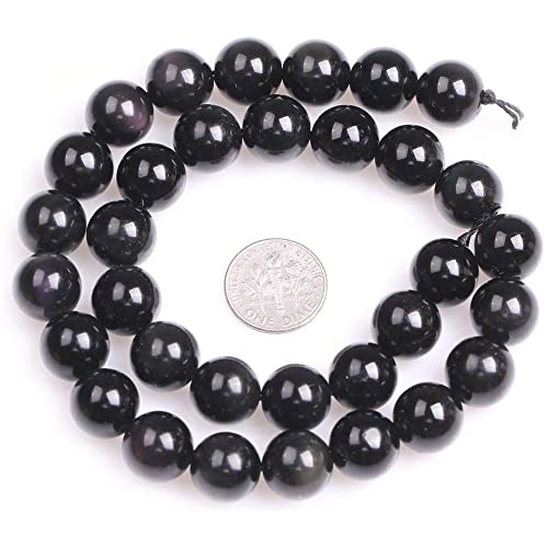 12mm Natural Black Obsidian Beads Round Gemstone Loose Beads for Jewelry Making 15"(31-32pcs/strand) - color: Black Obsidian, size: 12mm
