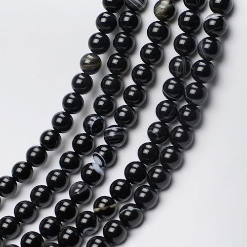 MJDCB Natural Black Striped Agate Round Loose Beads for Jewelry Making DIY Bracelet Necklace (8mm) - color: Black Striped Agate, size: 8mm