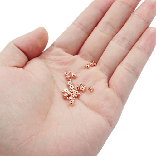 20Pcs Rose Gold Crimp Beads 18K Rose Gold Plated Beads 3mm Loose Rondelle Spacer Beads Metal Bead Spacers Beads for DIY Bracelet Necklace Jewelry Making - color: Rose Gold