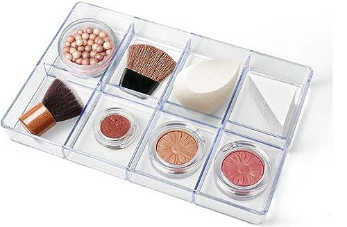 carrotez Small Stackable Jewelry Organizer Tray, 8 Grid, Clear Plastic Drawer Organizer for Makeup, Accessories, Desk, Vanity