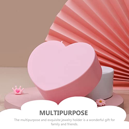 Cabilock 4 PCS Heart Shape Double Layer Jewelry Box with Mirror, Portable Jewelry Organizer Case for Earrings Rings Necklaces Desk Topper Organizer, Pink