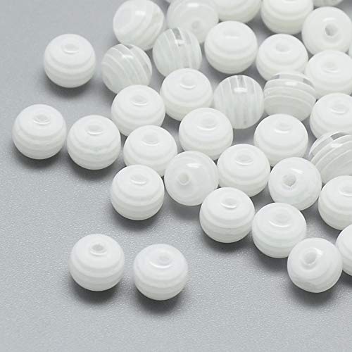 Cheriswelry 100pcs Round White Striped Resin Beads 6mm White Lined Striped Ball Bubblegum Gumball Bead Spacers for DIY Jewelry Making Supplies Women - color: Round-White, size: 6mm