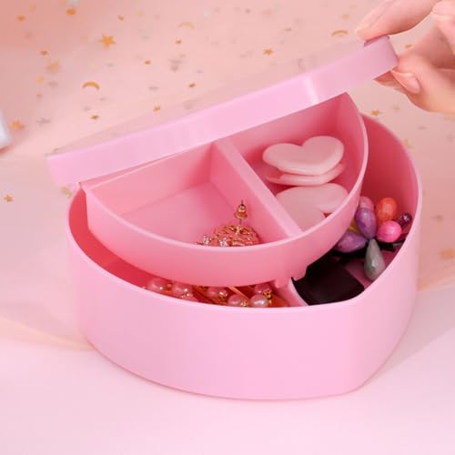 Cabilock 5 Pcs Heart Shaped Jewelry Box for Girls Women, Double Layer Small Jewelry Organizer with Mirror, Portable Travel Case for Earrings Necklaces