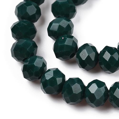 10 Strands Briolette Faceted Rondelle Glass Beads 6x5mm Opaque Glass Tiny Loose Spacer Beads 850pcs for Bracelets Jewelry Making - color: Dark Green, size: 6x5mm