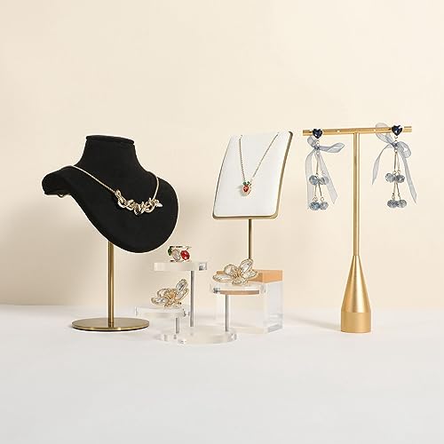 White jewelry necklace display for sale, gold necklace and earring holder, velvet jewelry organizer necklace hanger【White】 - color: White