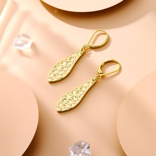 ALEXCRAFT 925 Sterling Silver Dangle Earrings for Women, 14K Gold Plated French Leverback Earrings, Hypoallergenic Lightweight Statement Hammer Square Bar Long Drop Earing for Women Trendy Jewelry - color: GoldB