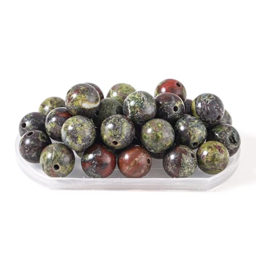 100Pcs Natural Stone 6mm Dragon Bloodstone Round Loose Gemstone Energy Healing Beads Hole Size 1mm DIY Smooth Beads for Bracelet Necklace Earrings Jewelry Making - color: Dragon Bloodstone, size: 6mm