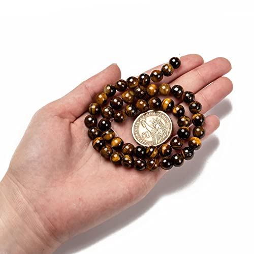 KISSITTY 235pcs 8mm Grade AB Natural Tiger Eye Bead Strands, Natural Gemstone Crystal Beads Round Smooth Chakra Beads Energy Healing Crystals Gemstones for DIY Jewelry Bracelets Necklaces Making - color: Grade AB Natural Tiger Eye