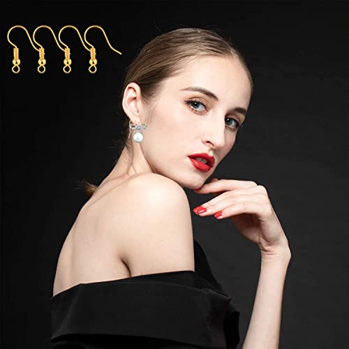 Bylion 400 Pieces Stainless Steel Earring Hooks, Fish Hooks Ear Wires French Wire Hooks, Coil and Ball Style Nickel-Free Ear Wires for Jewelry Making, Gold - color: Gold