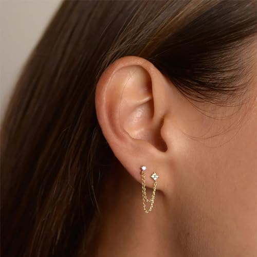 4Pcs Gold Earrings Connector Chains Set for Women, Convertible Dangle Chain for Double Piercings 50mm - color: style E