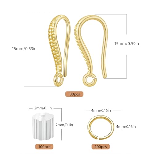 230PCS Earring Findings for Jewelry Making, 14K Gold Plated Earring Hooks ypoallergenic Fish Hooks for DIY Bulk Pack - color: 14K Gold-Thin Earring Hooks