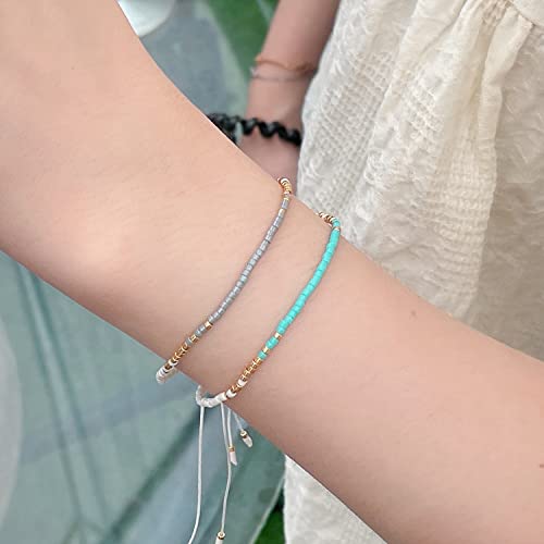 KELITCH Adjustable turquoise bead bracelet single color knitting friendship bracelet fashion jewelry daily wear gift (28 color selection) - color: Green 20L