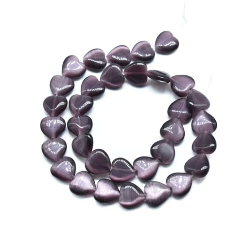 33pcs 12mm Dark Purple Cat's Eye Heart Stone Loose Gemstone Beads Semi-Precious Craft Supplies for DIY Jewelry Making - color: Heart12mm Dark Purple