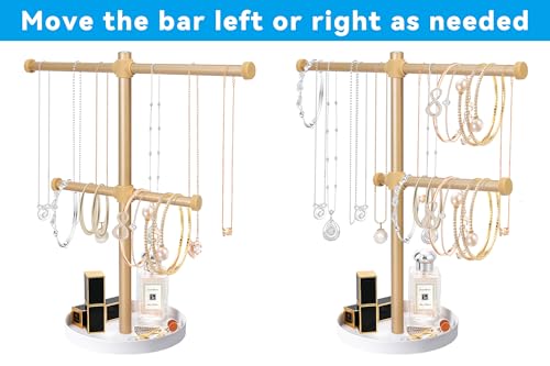 bodkar 2 Tier Gold Jewelry Display Holder, Necklace and Bracelet Hanging Organizer, Metal Tower Stand for Bangles, Necklaces, Rings, Earrings and Watch - color: 2 tier Gold
