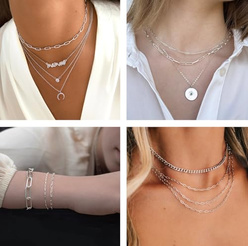 Kyutong 16.4FT/5M Thin Paperclip Chains for Jewelry Making Stainless Steel Necklace Making Supplies Silver Plated Craft Chain Link with Lobster Claw Clasps Jump Rings - color: silver paperclip