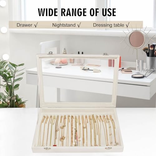 Siveit Necklace Organizer Box Premium 20 Hooks Velvet Necklace Display Jewelry Tray with Transparent Lid Jewelry Necklace Display Box for Necklace Pendants Suitable for Women and Girls (Beige) - color: Beige