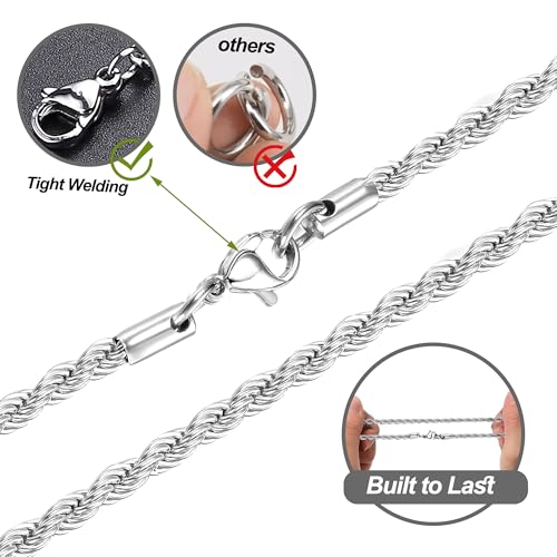 LOYALLOOK 6PCS Silver Chain for Men Women Stainless Steel Cross Chain Layered Cuban Link Figaro Snake Box Chain Cross Pendant Necklace 18-20IN/20-22IN - size: 20inch/22inch