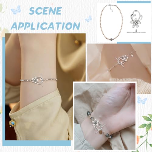 30Pcs Toggle Jewelry Clasps Antique Silver Flower T-bar Closure Metal Bar and Ring Connectors End Clasps for Jewelry Making Pendants Bracelet Necklace Earring DIY Crafts 28x20mm