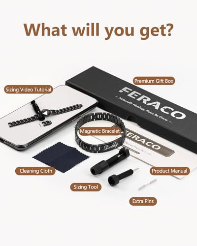 Feraco Magnetic Hematite Bracelets for Men,Titanium Steel Link Bracelet Men's Personalized Jewelry Birthday Gift for DAD Father Husband Boyfriend - color: Daddy
