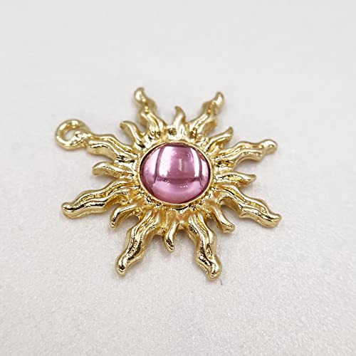 Sun Star Charms Baroque Boho Crystal Gold Plated Resin Gypsy Pendant Alloy for Jewelry Making DIY Craft Bracelet Necklace Earring - color: Sun-Pink-28Pcs