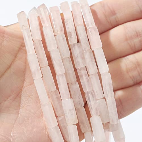 BEADIA Natural Rose Quartz Crystal Tube Beads 13x4mm 30pcs Rectangle Loose Semi Gemstone Beads for Jewelry Making Design - color: Rose Quartz Rectangle