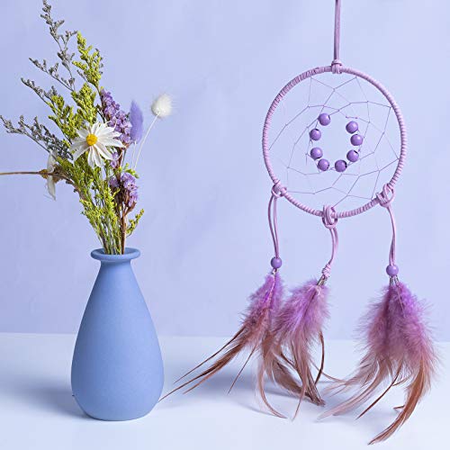 DIY Dream Catcher Beginner Kit, Making Dream Catcher Supplies Include Metal Hoop, Feathers, Faux Suede Cord, Thread, Wood Beads (Lilac) - color: Lilac