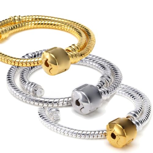 RUBYCA 5pcs 7.1" Gold Color Clasp European Snake Chain Charm Bracelet fit Charm Beads DIY - color: Gold, size: 18 CM