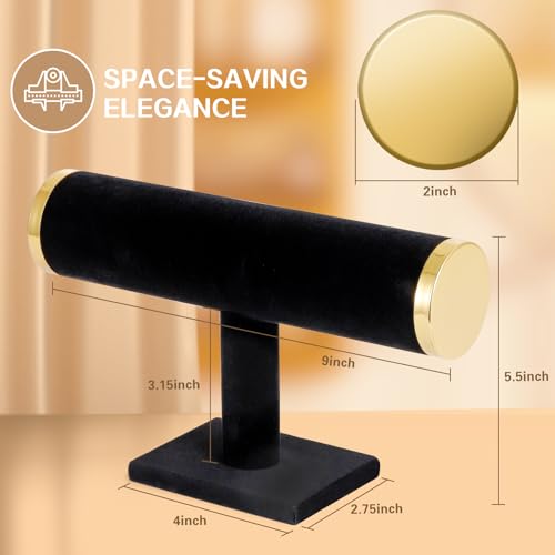 T-Bar Bracelet Display Stand for Selling, Jewelry Storage, Bracelet Holder Stand, Bangle, Jewelry Business Supplies, Watch holder for Women & Men, (Black +meta lid) - color: black-gold